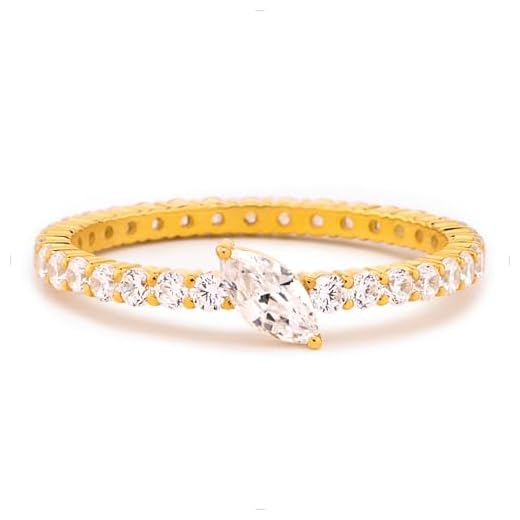 STORYJEWELLERY Anel de noivado marquesa, anéis de zircônia cúbica para mulheres, anel de casamento, anéis de pedra solitária, presentes para mulheres, 11, Banhado a latão com ouro 18K, Zircônia cúbica