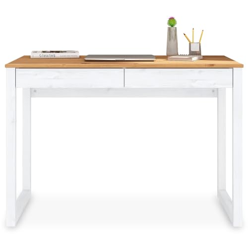 IDIMEX Schreibtisch NOAH mit 2 Schubladen aus Massivholz in eichefarben & weiß. Robuste Computertische, möbel für arbeitszimmer, Arbeitstisch mit Stauraum, büromöbel