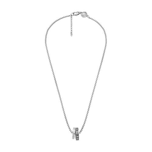Diesel Halskette Für Männer Doppel-Anhänger, 55 Cm + 5 Cm Silber/Stahl Edelstahl Halskette, DX1168040