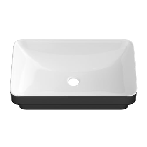 Lordear Vessel Sink Rectangle 19 Inch Bathroom Sinks 19x12 Inch Semi Recessed Sink 5 Deep Rectangular White Ceramic Modern Vanity Sink Bath Wash Above Counter Basin