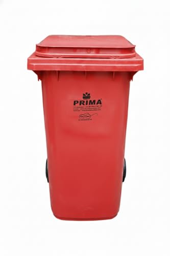 Image of Prima Plastic Manual-Lift Garbage Waste Dustbin with Wheels 240 Ltr Red