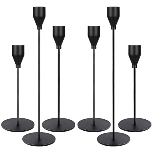 AWFENGL Juego de 6 Negro Candelabros para Velas 34/28/24cm,Candelabros de Metal,Candelabro del Estilo Retro, Candelabro Decorativos de Velas para decoración del Hogar, Fiestas,Navidad,Cenas