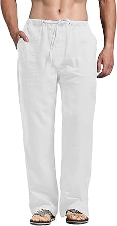 Pantalon coton et lin homme léger à taille élastique pour l'été