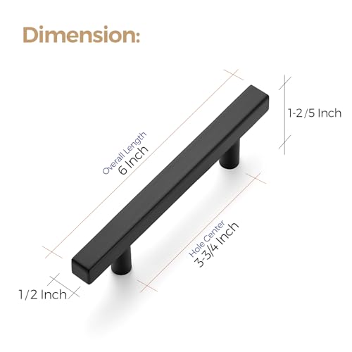 Image of Ravinte 10 Pack 3-3 /4 Inch Cabinet Pulls Black Sqaure Kitchen Cabinet Handles Black Cabinet Hardware Stainless Steel Drawer Pulls 6 Inch Overall Length with Mounting Template