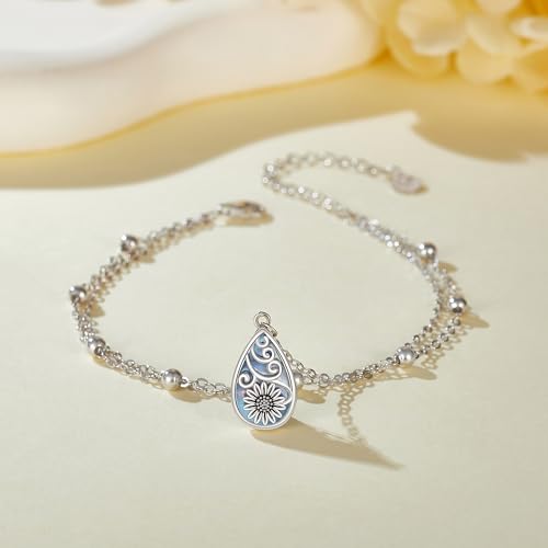 Image of POPLYKE 925 Sterling Silver Double Layered Chain Evil Eye Daisy Sunflower Butterfly Anklets for Women Holiday Beach Crystal Ankle Bracelet Dainty Evil Eye Jewelry