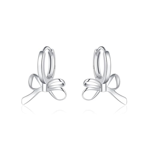 SLUYNZ 925 Sterling Silver Bow Hoop Earrings for Women Teen Girls Bow Ribbon Huggie Earrings