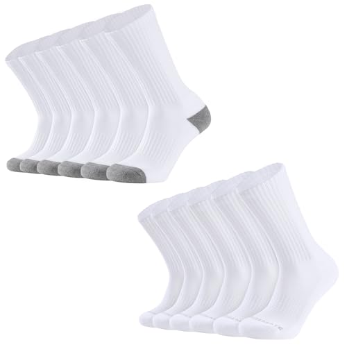 CLOSEMATE 6 Pairs Mens Cushioned Crew Socks (US Mens Size 9-12) and 6 Pairs Mens Athletic Crew Socks (US Mens Size 12-15)