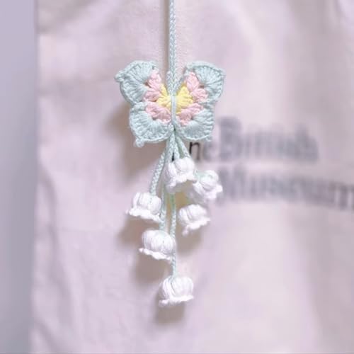Hand-Knitted Crochet Lily of The Valley Car Mirror Hanging Decor -...