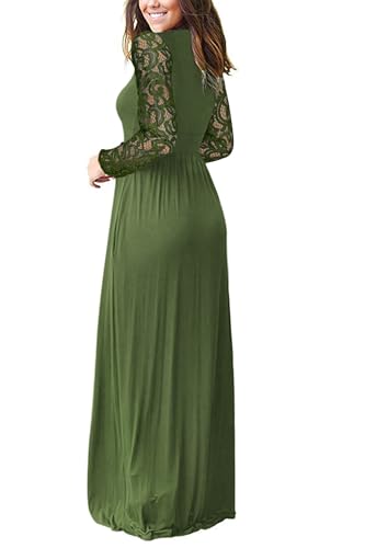 Image of AUSELILY Womens Long Sleeve Maxi Dress 2026 Fall Lace Long Sleeve Dress V Neck Wrap Waist Long Dresses with Pockets