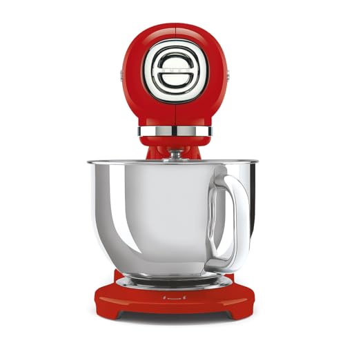 Image of SMEG SMF05 Forte 5-Qt Stand Mixer with 750W Motor, Smooth Start & SteadyMix, Flex Edge Beater, 10 Speeds, Stainless Steel Bowl - Retro 50's Style Planetary Mixer for Dough, Baking & Desserts-Red