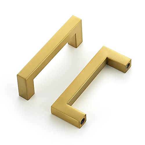 Image of Ravinte Gold Cabinet Handles Square Cabinet Pulls, 3-3 /4 Inch CC, 5 Pack | Stainless Steel Hardware Pulls, Smooth Bar Grip, Kitchen Cabinet Update, For Cabinets, Cupboards, Drawers, Furniture Projects