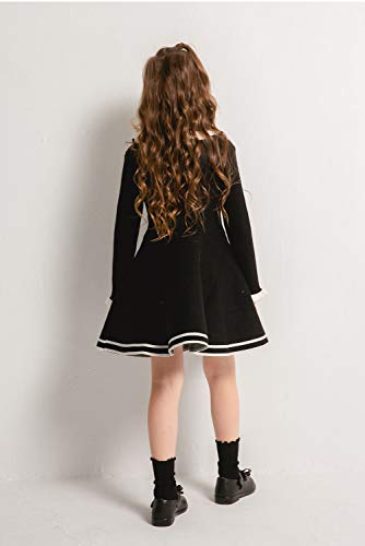 Smiling Pinker Toddler Girls Dresses Sweater Long Sleeve Winter Knitted Skater Dress Ruffle Collar (Black, 2-3T) #TOP5
