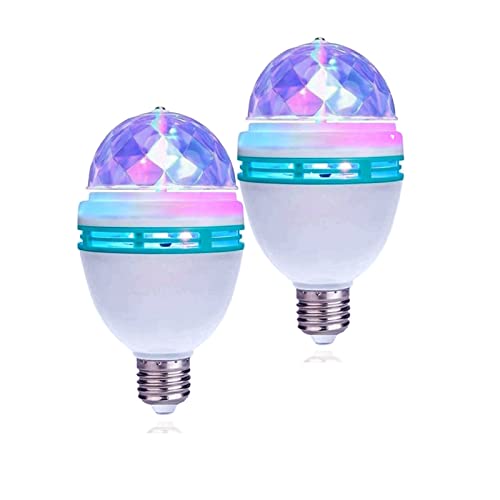 LWXPAIYY Disco Light Rotating Bulb,Led Kaleidoscope Strobe Light Bulb for Party E26 E27 Screw in,Disco Karokee Bar Stage Club Multi Crystal Color Rotating Lights Bulbs for Parties 2 Pack