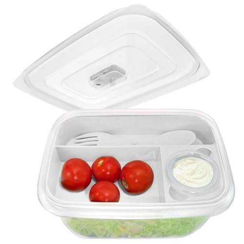 com-four® Lunch box bianco con posate e contenitore per salsa - Bento box per lavoro, scuola, università e viaggi - Lunch box lavabile in lavastoviglie (01 pezzo - bianco - 19 cm)
