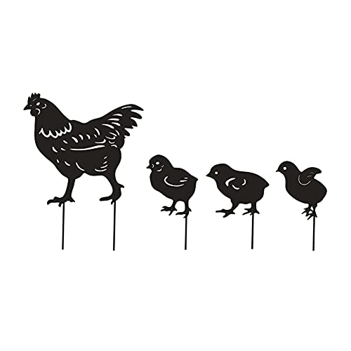MagiDeal Poule Poussins Cour Art, Statue de Poulet décor Fer, piquets de Poulet Ornements décoration de Patio Fournitures Ombre