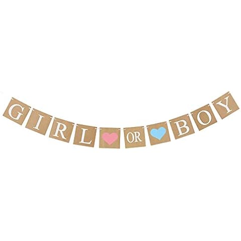 EASY JOY Babyparty Girlande Girl or Boy Babyshower Banner Braun Gender Reveal Party Taufe Dekoration (Girl or Boy) Cover