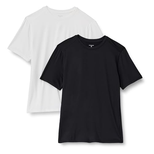 Amazon Essentials Men's Active Quick-Dry Tech Stretch Lightweight Short-Sleeve T-Shirt, Pack of 2, Black/White, L