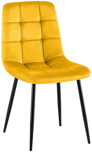 CLP Chaise de Salle a Manger rembourree Antibes, Chaise de Cuisine en Velours avec Dossier et Pied Metal Noir, Charge Max 150 kg, Couleur:Jaune