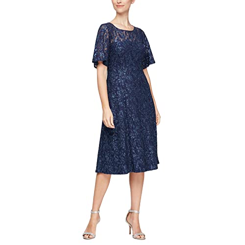 Image of S.L. Fashions Womens Stretch V-Neck Tea Length Dress
