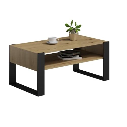 MATKAM Couchtish KAJA H50 x B100 x T53,6 cm Loft Retro, offene Ablage unter der Tischplatte, Kufenbeine (Artisan Eiche)
