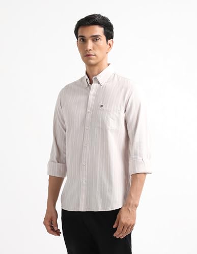 Image of Arrow Striped Slim Fit Mens Casual Shirts - 100% Cotton, Breathable & Comfortable, Full Sleeves Shirts for Men