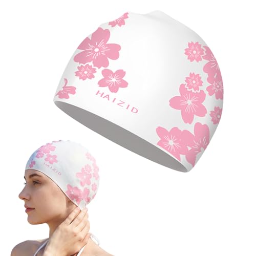 Image of Proberos Swimming Cap for Women & Girls, Waterproof Silicone, Pressure-Free Fit Swim Cap, Long Hair Swimming Head Cap, Wrinkle-Free Women Swim Pool Cap for Long Hair, Floral Prints