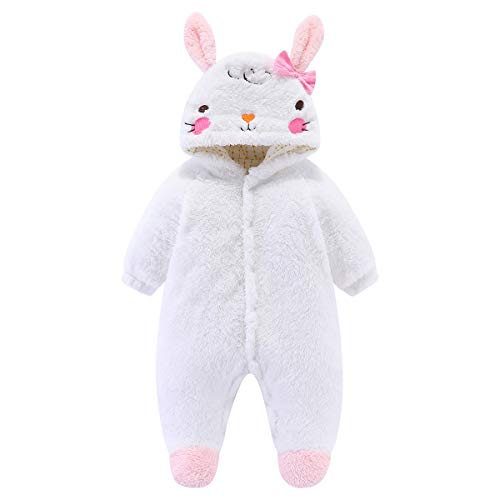 oenbopo Newborn Baby Rabbit Jumpsuit Winter Warm Hooded Romper Coveralls Outwear Winter Infant Rompers White