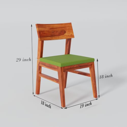 Image of Solid Sheesham Wood 4 Seater Round Dining Table Set with 4 Green Cushioned Chairs | Wooden Dining Table Set for Home, Kitchen, Dining Room & Restaurant | Dining Table Set 4 Seater | Honey Finish