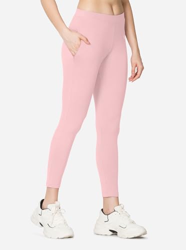 Image of VSTAR PL02 Women Ankle Length Stretchable Slim Fit Leggings with Secured Side Pocket | Moisture-Wicking | Soft Waistband & Cotton-Elastane Fabric | XL | Pink