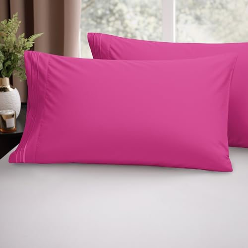 Image of Elegant Comfort Luxury Ultra-Soft 2-Piece Pillowcase Set 1500 Thread Count Egyptian Quality Microfiber Double Brushed-100% Hypoallergenic-Wrinkle Resistant, California King, Hot Pink