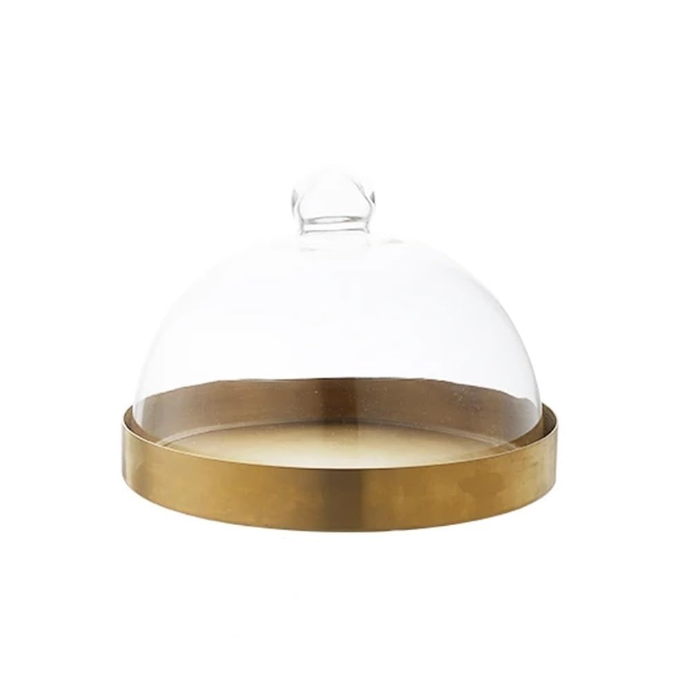 Gek208130 One Color Dessert Table Golden Metal Cake Stand With Glass Lid Multifunctional Serving Platter Bread Dessert Tray Household Decoration Cupcake Stand(Large)