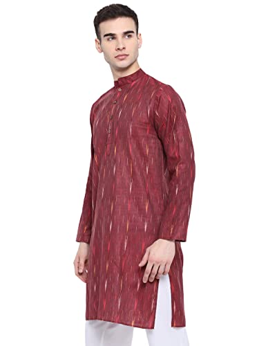 Image of Vastraa Fusion Men's Printed Kurta Pure Cotton Long Kurta, Round Collar, Full Sleeves, Button Kurta, Ethnic Wear