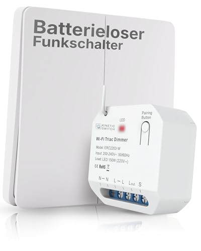 Hochwertiger Funkschalter 230V Dimmer Batterielos | Funk Lichtschalter Set IP67 Dimmbar | WLAN Dimmer Empfänger | 80m Reichweite | Alexa & Google Home