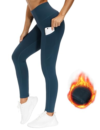 Image of THE GYM PEOPLE Thick High Waist Yoga Pants with Pockets, Tummy Control Workout Running Yoga Leggings for Women