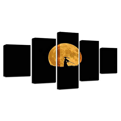 Toile murale Samouraï sous la lune déco 5 pièces pour habiller un grand mur