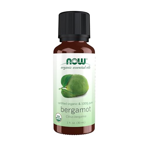 NOW Essential Oils, Organic Bergamot Oil, Sweet Aromatherapy Scent, Cold Pressed, 100% Pure, Vegan, Child Resistant Cap, 1-Ounce
