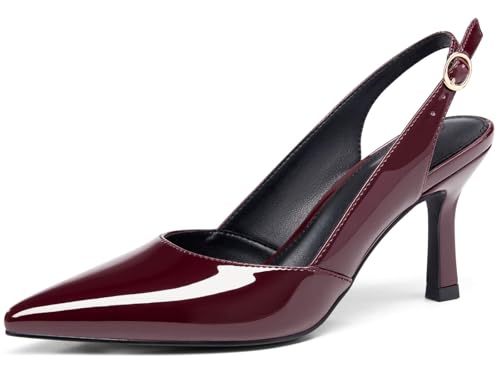 Rilista Womens Slingback Kitten Heels Closed Pointed Toe Wedding Party Dress Pumps Shoes Burgundy Size 8