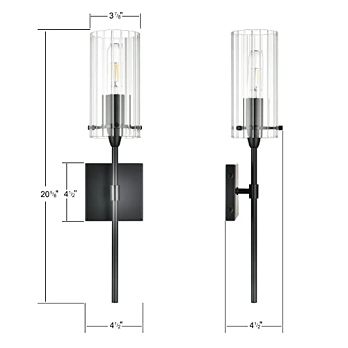 Onesto Lighting Hebron Black Wall Sconce Lighting - Bathroom Vanity Light Fixture - Modern Indoor Interior Bedroom Wall Sconces With Stripe Glass Shade #TOP3