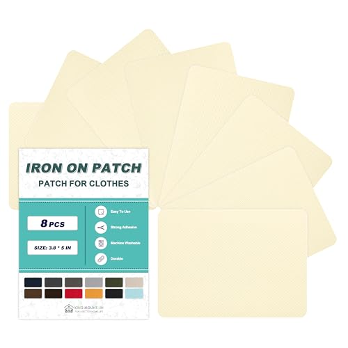 Iron on Patches for Clothes, 8 Pieces Fabric Patches for Clothing, Bag, Hat Repair, Clothing Repair Decorating Kit 3.7" by 4.9" (9.5 cm x 12.5 cm, Light Yellow)