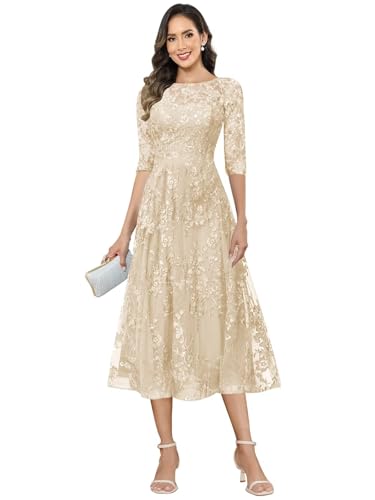 Djqpi A Line Mother of Bride Dresses Champagne 3/4...