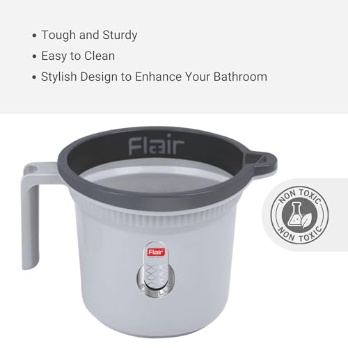 Image of FLAIR Estella Plastic Bath Mug Set of 3 - Durable, Lightweight & Stylish - Ideal for Daily Use in Bathroom & Kitchen (Grey, 1 LTR)