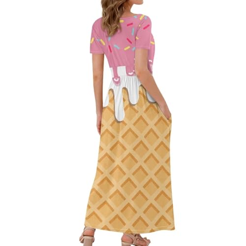 Image of Women's Fall Summer Short Sleeve Ankle Length V-Neck Party Dress with Pockets Size S-3XL