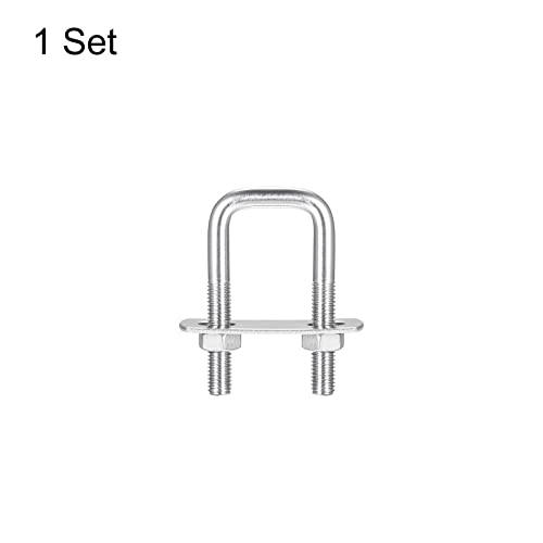 Image of uxcell Square U-Bolts, 32mm(1.26 inch) Inner Width 60mm Length M8 304 Stainless Steel U Clamp Bolt with Nuts and Plates, for Boat Trailer