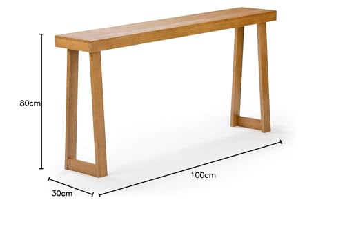 Image of Modern Solid Wood Standing Console Table for Living Room, Sofa Table Narrow Entrance Table Hallway Back Couch Living Room Lobby (Natural, 100-CM Long)
