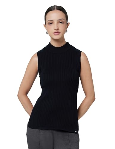 Image of BlissClub Move All Day Sleeveless Top, 100% Cotton,Turtleneck Collar,High Side Slits,Versatile
