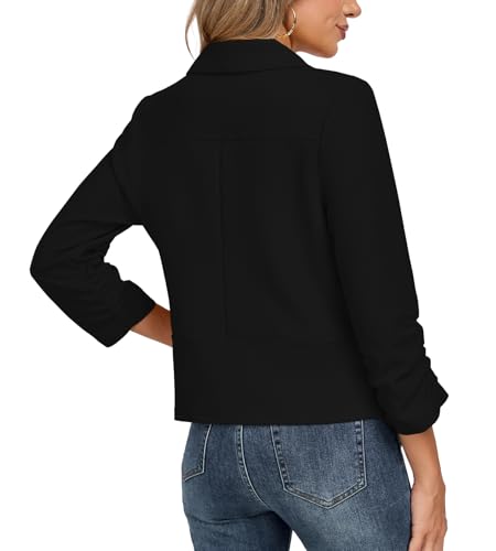 Women's Blazer 3/4 Sleeve Open Front Blazers Slim Fit Casual Work Lightweight Suit Jacket S, Black4