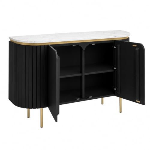 Image of The Attic Carlston Sideboard, Multipurpose Cabinet for Kitchen and Living Room Storage, Solid Mango Wood, Black Matte Finish