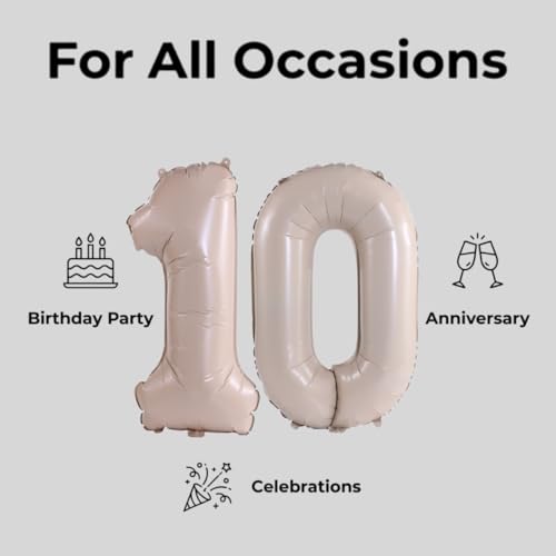 Image of Number 10 Balloon Foil Mylar Balloons for Birthday Party Decoration (Cream, 32 Inch)