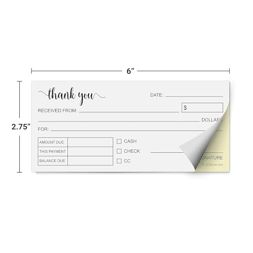 Roll Maven 5 Pack Thank You Receipt Book 2-Pack, 2.75x6 Pocket Size 2-Part Carbonless, White/Yellow Cute Handheld Duplicate Copy Order Form for Craft Boutique Business (50 Sets) - Thumbnail 2