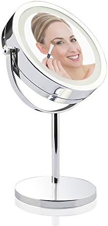 Lighted Makeup Mirror - 7 Inch Lighted Vanity Mirror, 1x/7x Magnifying Double Sided Mirror With Stand, AC Adapter Or Battery Operated, Natural White Light, Cord Or Cordless